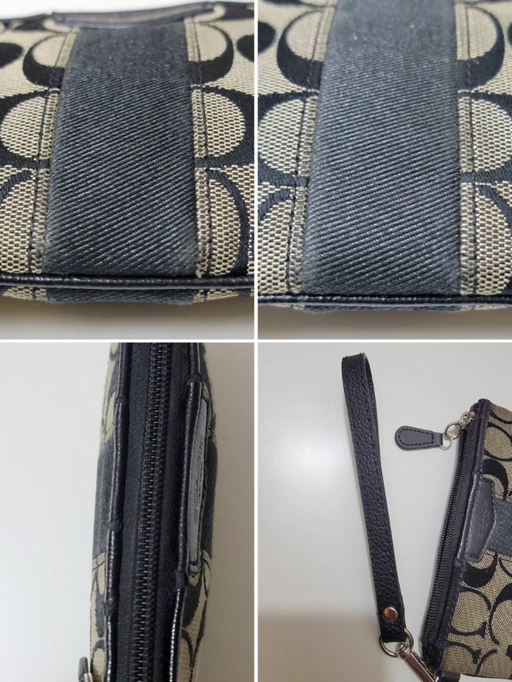 Coach Signature Jacquard Wristlet Khaki Black Stripe Small Pouch Clutch Purse - Picture 10 of 10